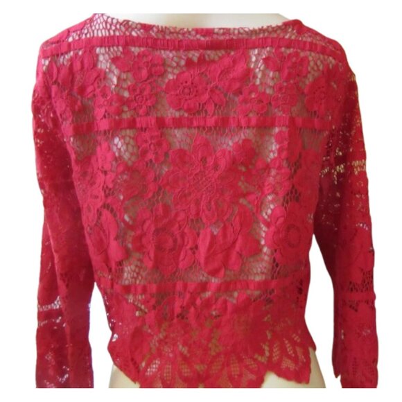 For Love and Lemons Gianna Lace Red Crop Top with Peep Hole Small - Picture 6 of 6